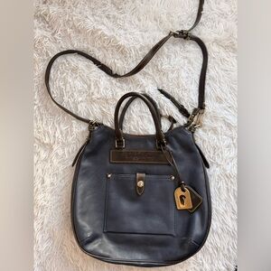 Vintage Navy Blue Dooney & Bourke Florentine Leather Teardrop Bag